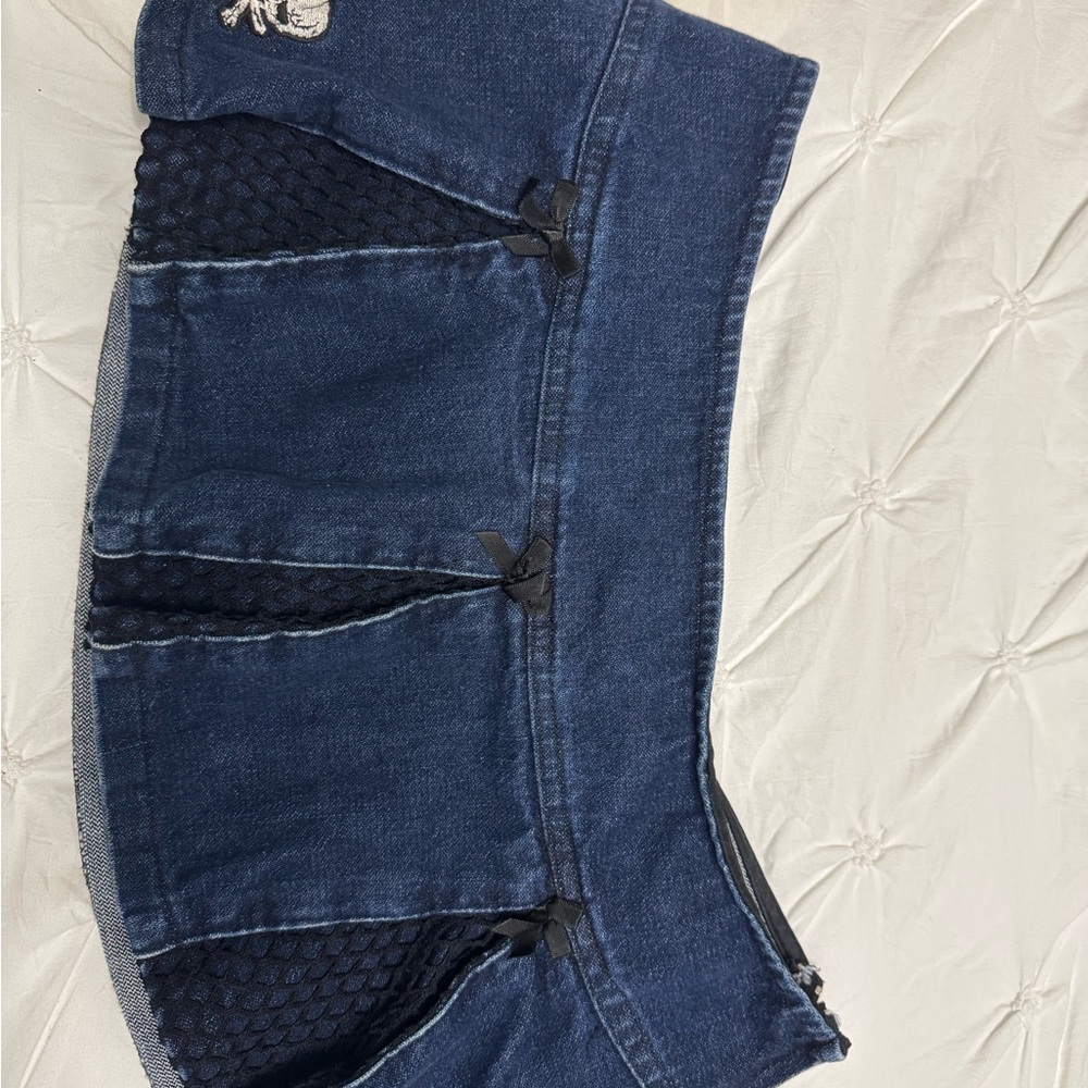 Sexy Denim Mini Skirt with Lace Detail
